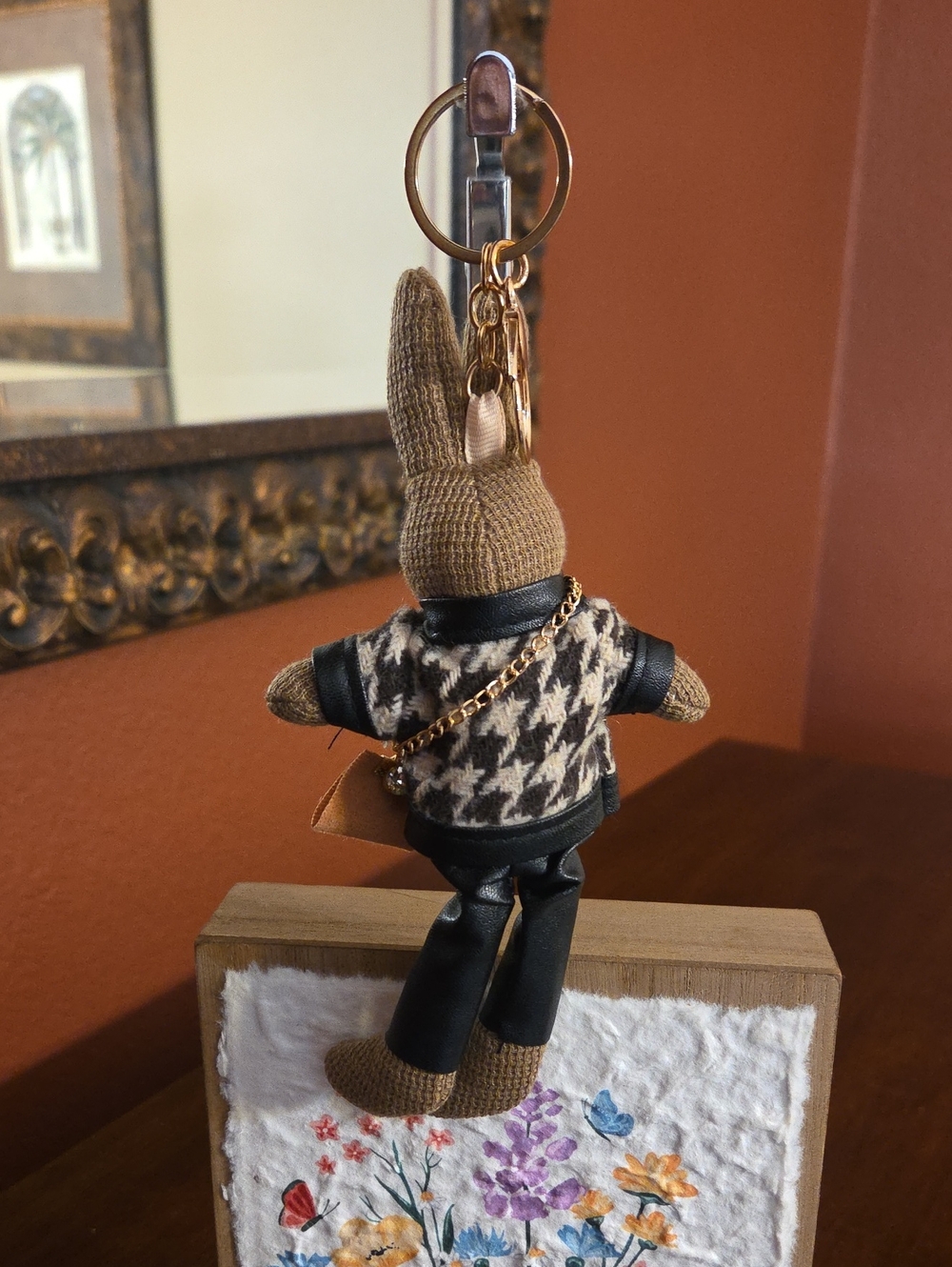 Rabbit Keychain Plush with Houndstooth Sweater NWOT - Picture 3 of 7